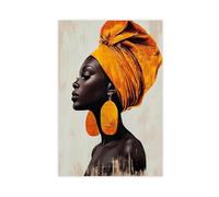 African Woman Portrait, Bold Yellow Headwrap Art Print Canvas Poster Wall Art Decor Print Picture Paintings for Living Room Bedroom Decoration 16x24inch(40x60cm)