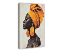 African Woman Portrait, Bold Yellow Headwrap Art Print Canvas Poster Wall Art Decor Print Picture Paintings for Living Room Bedroom Decoration 08x12inch(20x30cm)