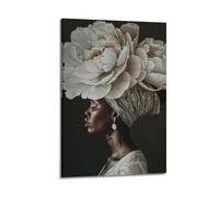 African Woman Portrait with White Floral Headpiece Black Girl Wall Art Black Woman Flower Crown Oil Painting Modern Wall Art Canvas Wall Art Poster Decorative Painting Canvas Wall And Art Picture Prin