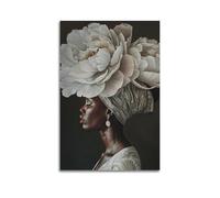 African Woman Portrait with White Floral Headpiece Black Girl Wall Art Black Woman Flower Crown Oil Painting Modern Wall Art Canvas Wall Art Poster Decorative Painting Canvas Wall And Art Picture Prin