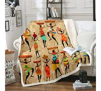 African Woman Print Fleece Throw Blanket African Pattern Warm Plush Blanket for Sofa Couch Kids Retro Ethnic Afro Decor Sherpa Blanket Traditional Exotic Boho Fuzzy Blanket Bedroom Baby 30"x40"