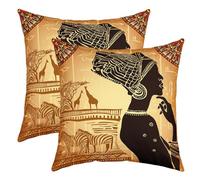 African Woman Print Pillow Covers Home Decor African Woman Themed Reversible Throw Pillow Covers African Pattern Square Cushion Covers Set of 2 for Kids Boys Girls Ethnic Afro Decor 16x16 Inch