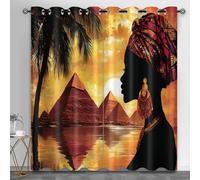 African Woman Room Divider Curtains, Desert Sunset Nursery Curtain Egyptian Pyramids Thermal Insulated Curtains for Protect Privacy, 66.1" x 54.3", 2 Panels