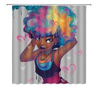 African Woman Shower Curtains, Cartoon Black Girl Colored Hair 3D Print Shower Curtain Set, Cute Children's Decorative Fabric Bathroom Shower Curtain, Waterproof Shower Curtain Bathroom Accessories