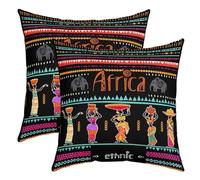African Woman Square Cushion Covers Set of 2 African Pattern Reversible Throw Pillow Covers Ethnic Afro Decor Pillow Covers Home Decor for Boys Girls Decor Traditional Exotic 16x16 Inch