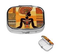 African Woman Square Metal Pill Box 2 Compartment Cute Travel Pill Organizer Case Portable Medicine Vitamin Organizer Pill Case for Women Men Travel Unique Gift