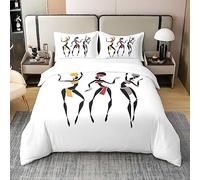 African Woman Themed 100% Cotton Duvet Cover Double Size African Pattern Bedding 100% Cotton for Kids Boys Girls Teens Room Decor Ethnic Afro Decor Comforter Cover Bedspread 3Pcs Zipper