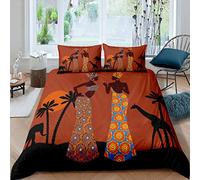African Woman Themed Duvet Cover Brown African Pattern King Bedding Set Ethnic Afro Giraffe Comforter Cover for Women Adults Room Decor Black Palm Tree Print Bedspread Cover With 2 Pillow Case