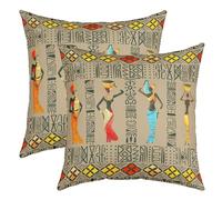 African Woman Themed Pillow Covers Home Decor African Pattern Reversible Throw Pillow Covers Ethnic Afro Decor Square Cushion Covers Set of 2 for Kids Boys Girls Traditional Exotic 16x16 Inch