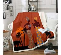 African Woman Themed Warm Plush Blanket Brown African Pattern Fleece Blanket Ethnic Afro Giraffe Sherpa Throw Blanket for Sofa Couch Women Room Decor Black Palm Tree Print Fuzzy Blanket Single 50"x60"