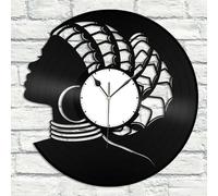 African Woman Vinyl Wall Clock Record Gift for Friends Home Decoration Vintage Design Office Bar Room Home Decor