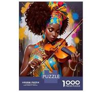 African Woman Violinist 1000pc Classic Jigsaw Puzzle Jigsaw Puzzle Bundle Extra-Thick Cardboard Collector Mind Relaxation Travel Office Break Holiday 70x50cm/1000pcs