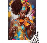 African Woman Violinist Jigsaw Puzzles for Adults Interesting Puzzle Game 1000 Piece Brain Challenge Home Decoration Gifts 70x50cm/1000pcs