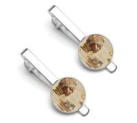 African Woman Zebras Men's Tie Clips Necktie Bar Pinch Clip Set of 2 Formal Business Wedding Accessories