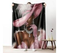 African Women Blankets for Couch, Modern Stylish Fleece Blanket 60"x80" Warm Soft, Beautiful Fashion Elegant Throw Blankets for Bed Cozy Lightweight Blanket for Fall Spring Summer Winter
