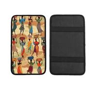 African Women Car Armrest Cushion Ethnic Waterproof Auto Center Console Pad Car Armrest Seat Box Cover Protector Universal Fit for Most Vehicle SUV