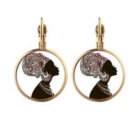 African Women LadyAboriginal Headdress Gold Clip On Drop Earrings Non Piercing Dangle Jewelry