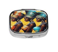 African Women Pattern Pill Case Pill Box Travel Pill Organizer Small Square Medicine Box for Purse & Pocket Gifts