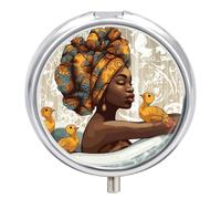 African Women Pill Box 3 Compartment Waterproof Pill Case with Mirror Portable for Purse Pocket Daily Medicine Vitamin Organizer Travel Med Container Holder for Fish Oil Supplements
