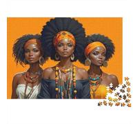 African Women Portrait 1000 Piece Jigsaw Puzzle Beautiful Three African Queens Wall Decor Educational Gift for Adults Jigsaw Puzzles 52x38cm/1000pcs