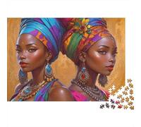 African Women Portraits Jigsaw Puzzle for Adults 1000 Piece Jigsaw Puzzle Colourful Headwraps Puzzle Game for Family Paper Relax Decor Gift 38x26cm/1000pcs