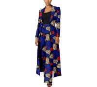 African Women Set 2 Piece Suit Traditional Long Sleeve Jacket Coat and Pants Ankara Print Office Business Causal Wear, 647, Medium