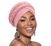 African Women Turban Caps Double Pre-Tied Twisted Turbans for Women Head Scarf for Women Hair Wraps Cover Beanie, 1 Pack Double Twisted Braid: Pink, One Size