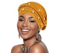 African Women Turban Caps Pre-Tied Twisted Turbans Head Scarf for Women Hair Wraps Cover Beanie Cancer Chemo Headwear, 1 Pack Twisted Braid: Pearls Ginger, One Size