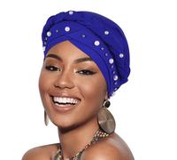 African Women Turban Caps Pre-Tied Twisted Turbans Head Scarf for Women Hair Wraps Cover Beanie Cancer Chemo Headwear, 1 Pack Twisted Braid: Pearls Blue, One Size