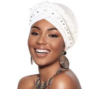African Women Turban Caps Pre-Tied Twisted Turbans Head Scarf for Women Hair Wraps Cover Beanie Cancer Chemo Headwear, 1 Pack Twisted Braid: Pearls White, One Size