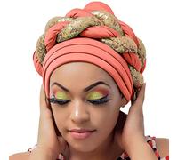 African Women Turban Pre-Tied Twisted Braid Head Wrap Hat Beanie Headwraps Ruffle Chemo Cancer Cap Islamic Prayer Turban Muslim Hat Clearance #002_Watermelon Red