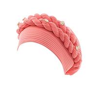African Women's Turban Braid Headwear Headscarves Chemo Cap Pre-Tied Beanie Hat Head Wrap Sleep Cap Headscarf, Red (watermelon red), One Size