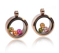Africanbeads 2PCS 30MM Floating Charm Memory Glass Locket Necklace, 316L Stainless Steel Necklace that Holds 6-8 Pearls or Pictures Photos for Women/Girls（Brown）