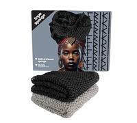 AFRIKI African Net Sponge, African Exfoliating Sponge, Black Owned, Exfoliating Washcloth, Body Exfoliator for Bath and Shower, Back Scrubber, Dead Skin Remover (Black, Grey, 1 Count (Pack of 2))