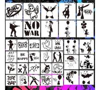 AFRITEE Reusable Graffiti Stencils for Painting - 36 Pcs Against War Street Art Painting Stencil for DIY Clothes Canvas Decoration, Pursuit of Peace Graffiti Template for Wall Spray Paint Decor