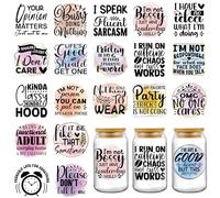 AFRITEE UV DTF Cup Wrap - 20 Sheets Funny Sarcastic Quotes Uvdtf Transfer Stickers for Mugs Coffee, Black Humor UV DTF Cup Wraps for 16 oz Glass DIY Water Bottle Fun Stickers Decal