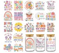 AFRITEE UV DTF Cup Wraps - 20 Sheets Boho Mental Health UV DTF Cup Wraps for 16 oz Glass, Daily Affirmation Inspiration Uplifting Quotes Uvdtf Tranfer Stickers for Glass Cups Teen Therapist Gifts