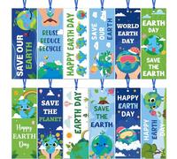 AFRITEE World Earth Day Bookmark, 120 Sheets Save The Earth Paper Bulk Bookmark for Teacher Reward Supplies, Green Leaf Ocean Environmental Book Marks with Ribbon for School Educational Gifts