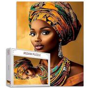 Afro America Woman 1000 Piece Jigsaw Puzzles for Adult Africa Black Girl Painting Jigsaw Puzzle Female Wearing Headwrap 1000 Pieces Puzzles Game Neck Jewelry Wall Decor DIY Craft Puzzle Art(Colorful)