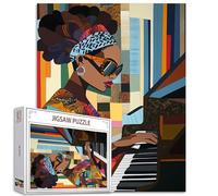 Afro America Woman 1000 Piece Jigsaw Puzzles for Adults Jazz Musician Painting Jigsaw Puzzle African American Pianist 1000 Pieces Puzzles Game Black Girl Playing Piano Wall Decor DIY Craft Puzzle Art