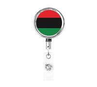 Afro American Flag - Unia - Black Liberation Heavy Duty Metal Badge Holder Reel, Retractable Badge Holder with Belt Clip for Key Name Card Holder Employee Teacher