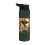 Afro American Samurai African Warrior in Anime with Katana Stainless Steel Insulated Water Bottle