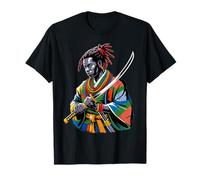 Afro American Samurai Anime Cartoon japanese bushido warrior T-Shirt