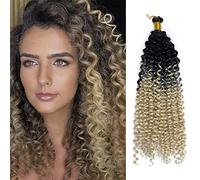 Afro Brading Hair Marlybob Crochet Hair Water Wave Curly Braids for Braiding Hairpiece Synthetic Hair Extensions(Black to Light Blond; 14inch)