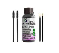 AFRO Castor Oil 100% pure certified (10ml) w/Free 2 Lash&Brow Brushes - Cold Pressed Castor Oil for Eyelashes, Hair Growth, Beard, Body, Face, Nail, Skin Care