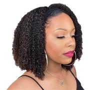 Afro Curly Headband Wig Human Hair Half for Women Glueless Kinky Grade Natural Black Middle Part Wigs(14inch)