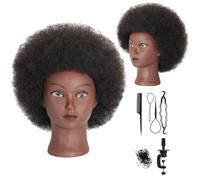 Afro Curly Mannequin Head with 100% Human Hair Curly Hair Hairdresser Hair Styling Cosmetology Manikin Head Doll head for Hairdresser Practice Styling Dye Braiding with Clamp Stand