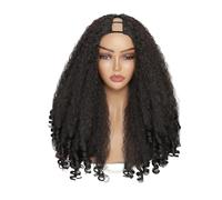 Afro Curly V Part Wig with Bouncy Curls Synthetic Kinky Glueless Hair for Women Adds Volume(Dark Brown)