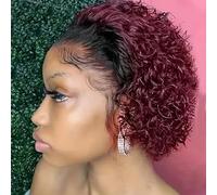 Afro Curly Wig Short Curly Human Hair liquor red Wig,6 inch short curly wig small curls,13x1 lace short wig human hair, for Women Daily Party Cosplay Use.