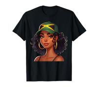 Afro Cute Queen Jamaican Black Girl Jamaica Flag T-Shirt